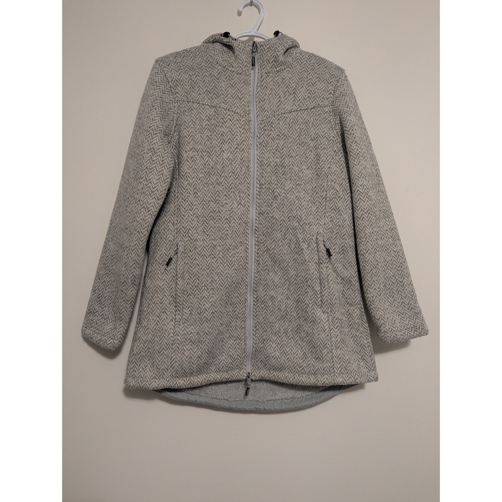 New Balance Womens Large Light Gray Hooded‎ Full Zip Sweater Fleece Lined Jacket